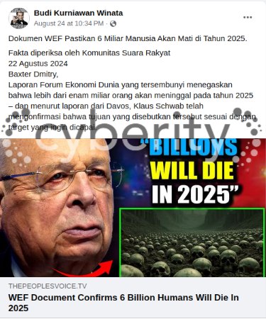 [SALAH] Dokumen WEF Mengonfirmasi 6 Miliar Manusia Akan Meninggal di Tahun 2025