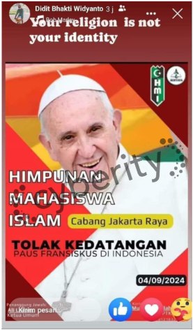 [SALAH] Poster Penolakan HMI atas Kunjungan Paus Fransiskus ke Indonesia