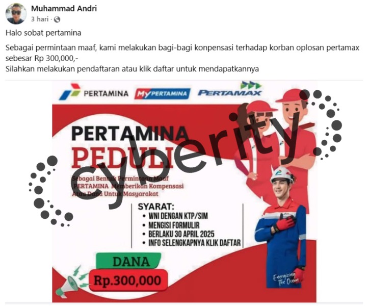 [SALAH] Pertamina Bagi-bagi Kompensasi Terhadap Korban Oplosan Pertamax Sebesar Rp 300,000