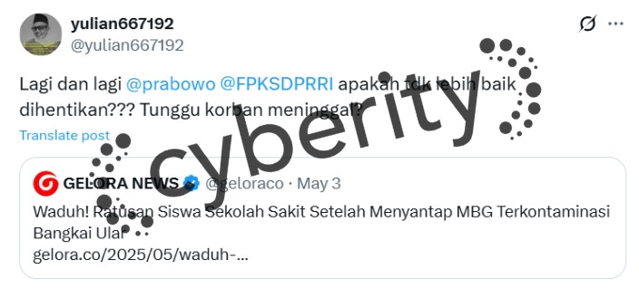 [SALAH] Ratusan Siswa Sakit Setelah Menyantap MBG Yang Terkontaminasi Bangkai Ular