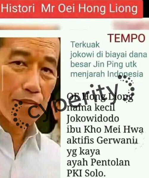 [SALAH] Keturunan Tionghoa, Oey Hong Liong Adalah Nama Kecil Jokowi