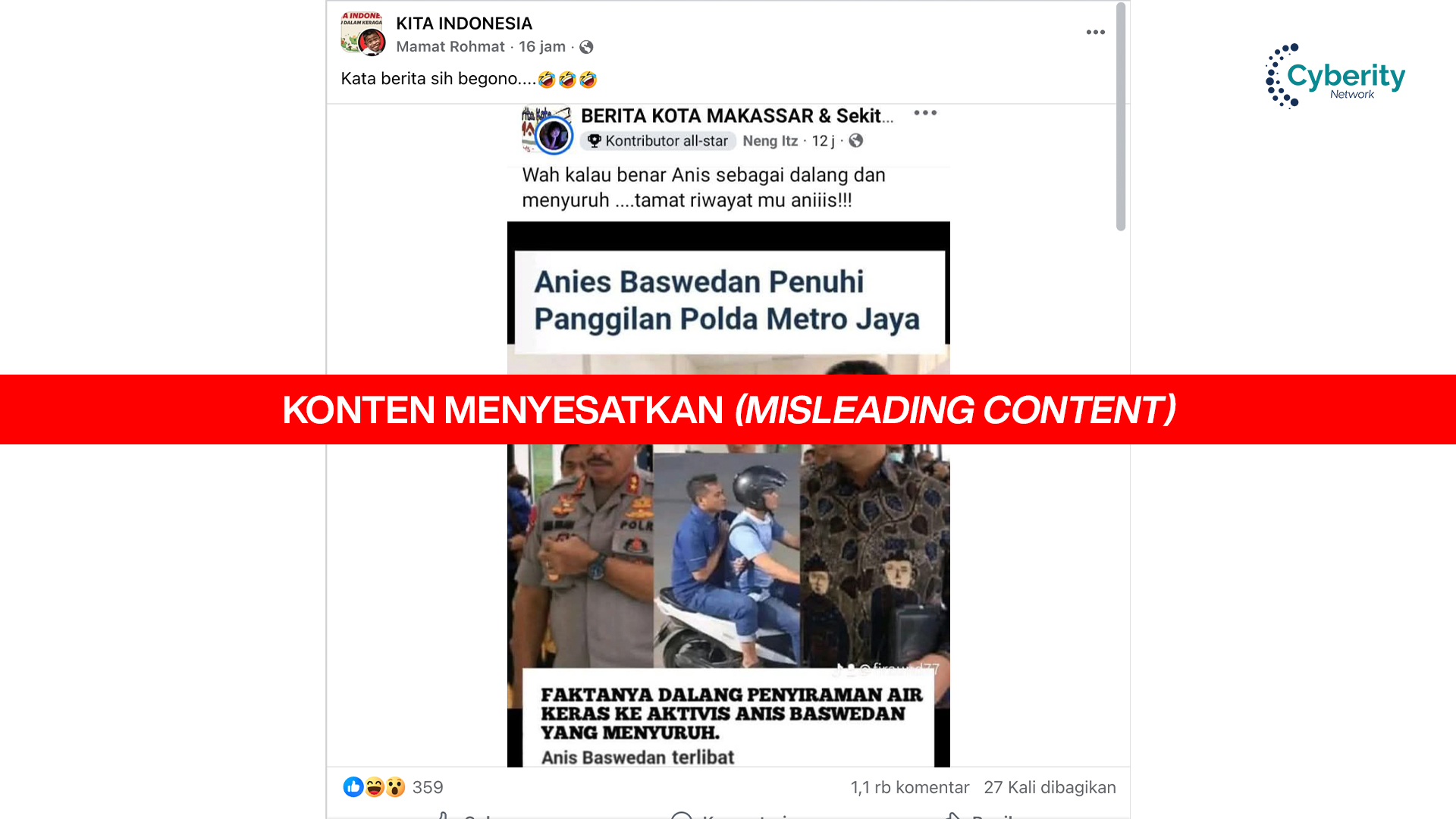 [KELIRU] Anies Baswedan Penuhi Panggilan Polda Metro Jaya Karena Merupakan Dalang Penyiraman Air Keras ke Aktivis