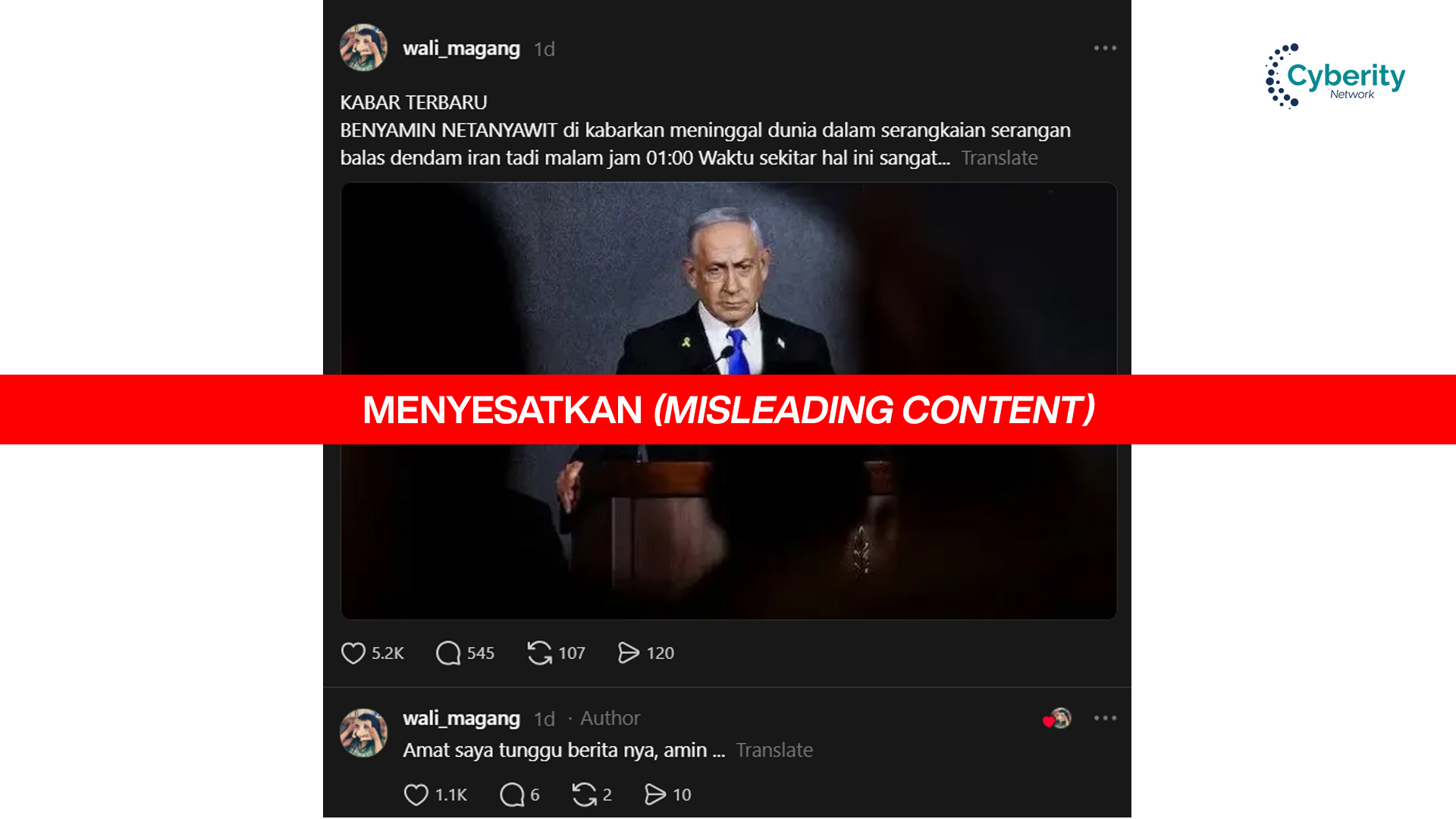 [KELIRU] Benyamin Netanyahu Meninggal Akibat Serangan Balas Dendam Iran