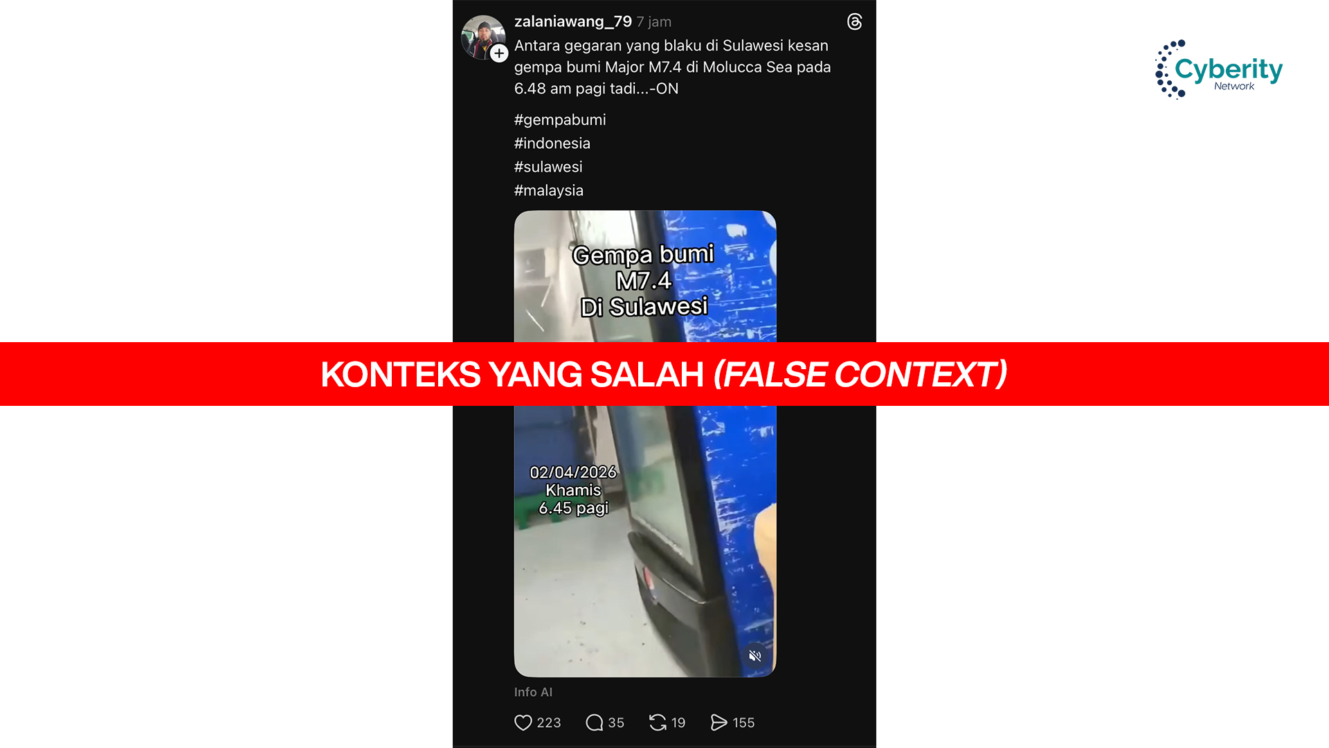 [KELIRU] Video Guncangan Gempa Magnitudo 7,4 Dalam Ruangan di Sulawesi pada Kamis, 2 April 2026