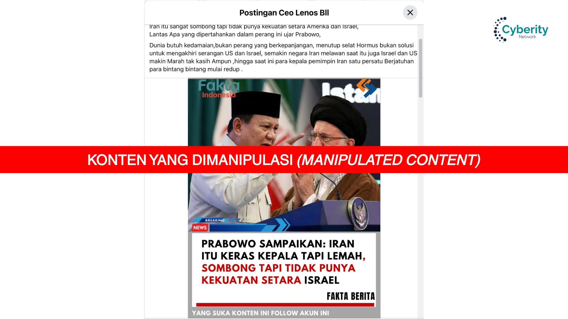 [KELIRU] Prabowo Sampaikan Iran itu Keras Kepala Tapi Lemah, Sombong Tapi Tidak Punya Kekuatan Setara Israel